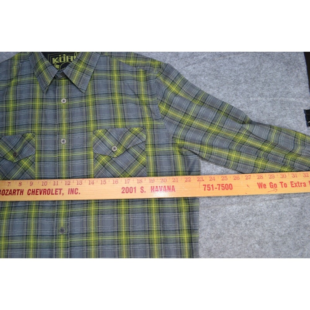 Kuhl Mountain Crown Shirt Mens L Lime Gray Plaid Long Sleeve Classic Button-Up - Picture 12 of 16
